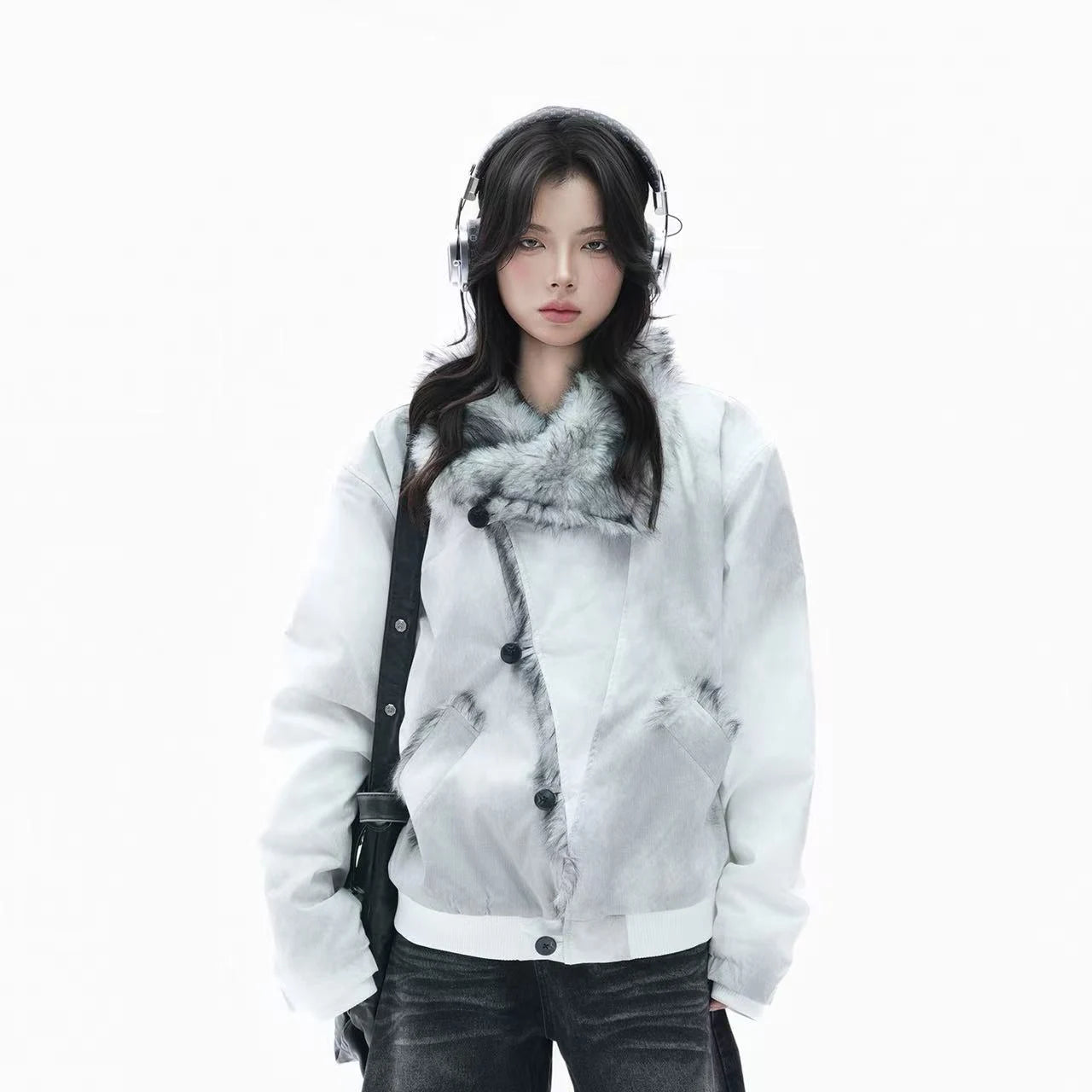 Asymmetric Button Dyed Puffer Jacket    OL1944