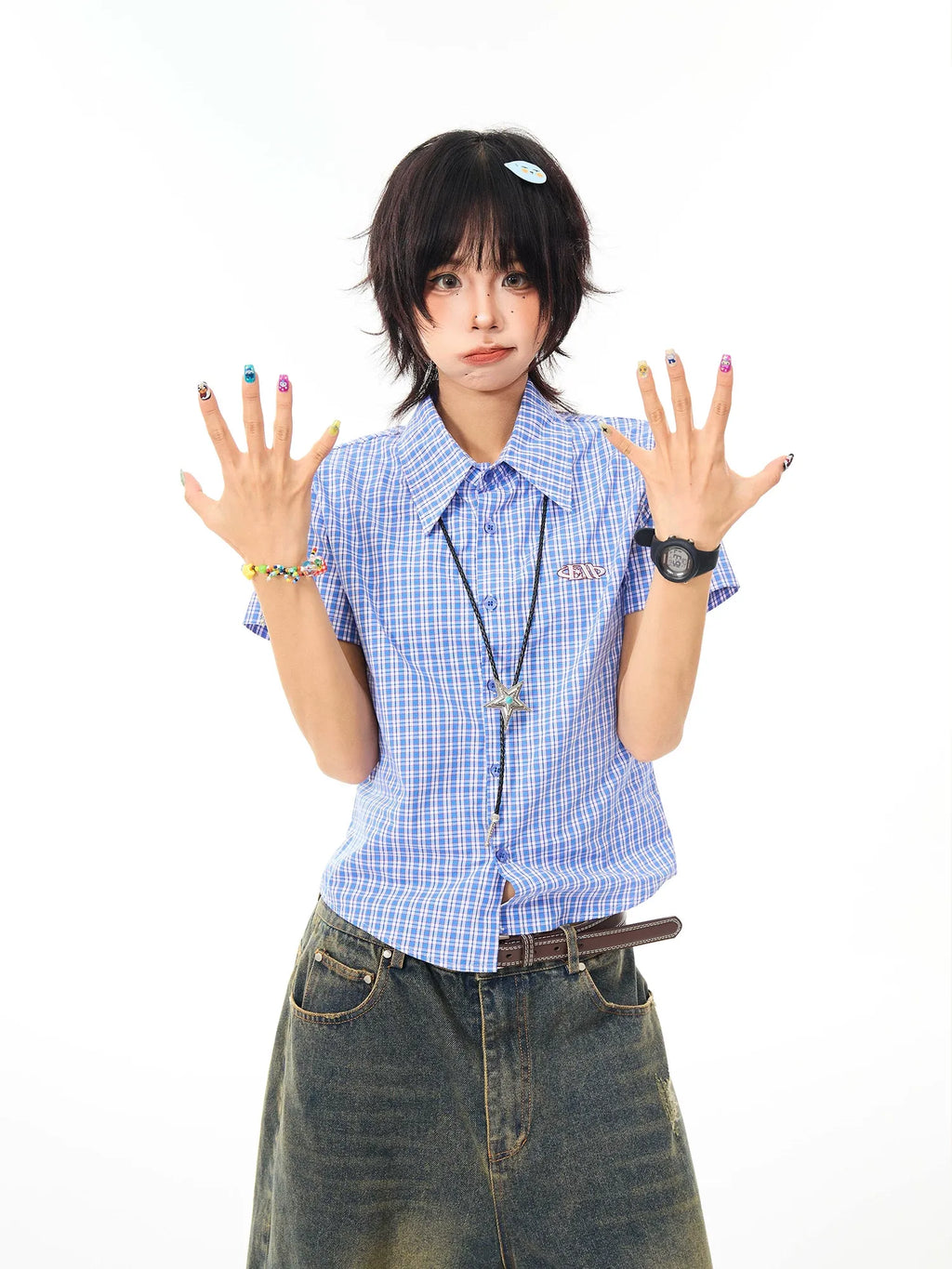 Vintage Embroidered Plaid Relaxed Fit Shirt oliviroa オリヴィオラ