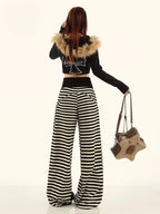 Striped High Waist Drawstring Wide Leg Lounge Pants OL2228