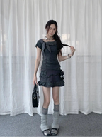 나비 넥타이 로우 라운드 넥 티셔츠 OL2281
