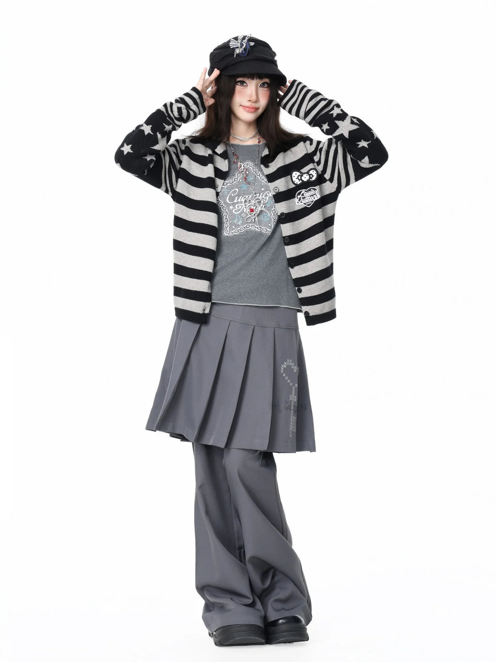 Star Stripe Patchwork Knit Cardigan OL2408