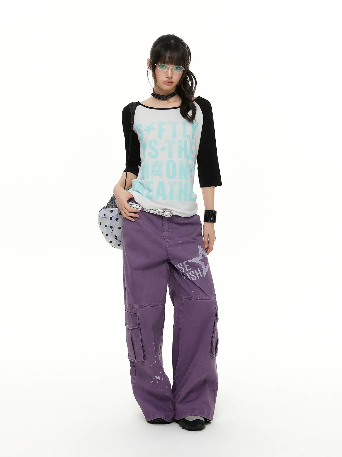 Contrast Raglan Graphic T Shirt OL2379