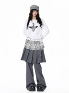 Pleated Skirt Layered Flare Pants OL2412