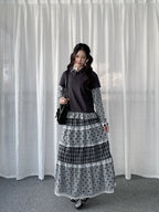 Lace Trim Polka Dot Tiered Midi Skirt OL2439