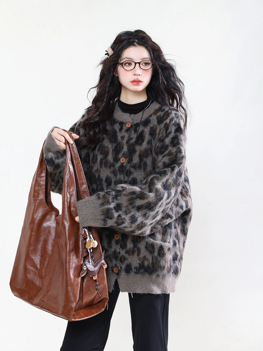 Leopard Print Oversized Cardigan   oliviroa オリヴィオラ