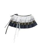 Patchwork Plaid Lace Wrap Skirt OLA041