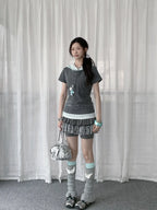 Faux Layered Polka Dot Slim Tee OL2331