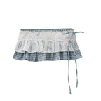 Blue Plaid Embroidered Lace Wrap Skirt oliviroa オリヴィオラ
