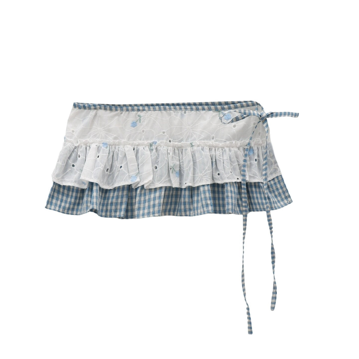 Blue Plaid Embroidered Lace Wrap Skirt oliviroa オリヴィオラ