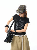 Vintage Lace Trim Fitted T Shirt OL2358