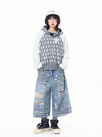 Star Embroidered Stripe Cropped Hoodie OL2384