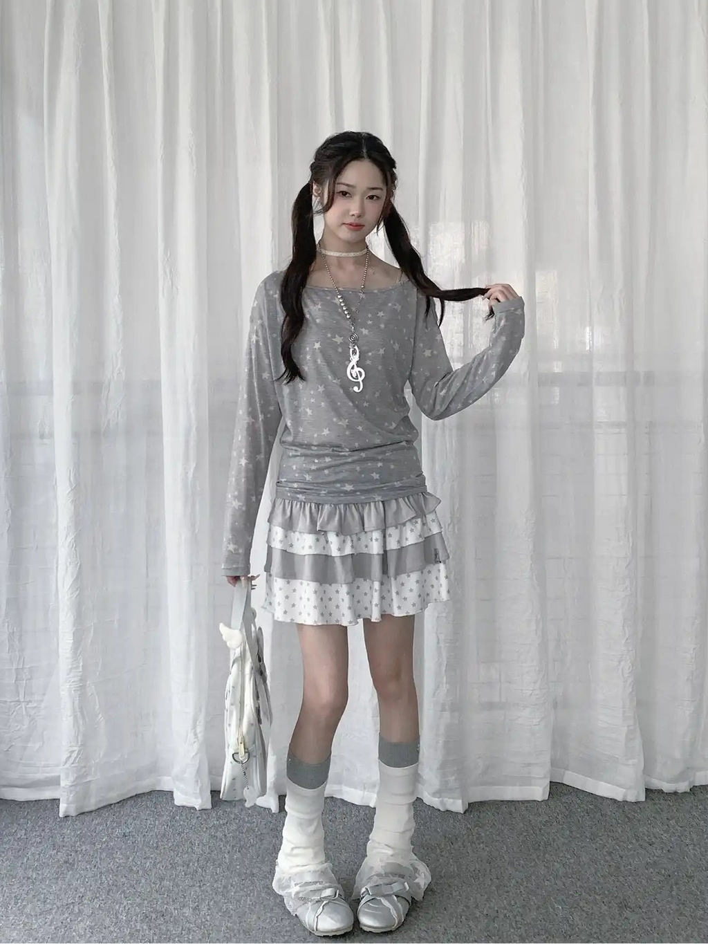 Star Print Slim Long Sleeve Tee OL2282