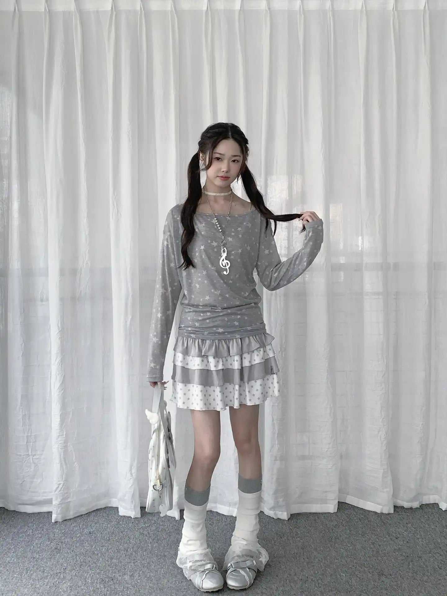 Star Print Slim Long Sleeve Tee OL2282
