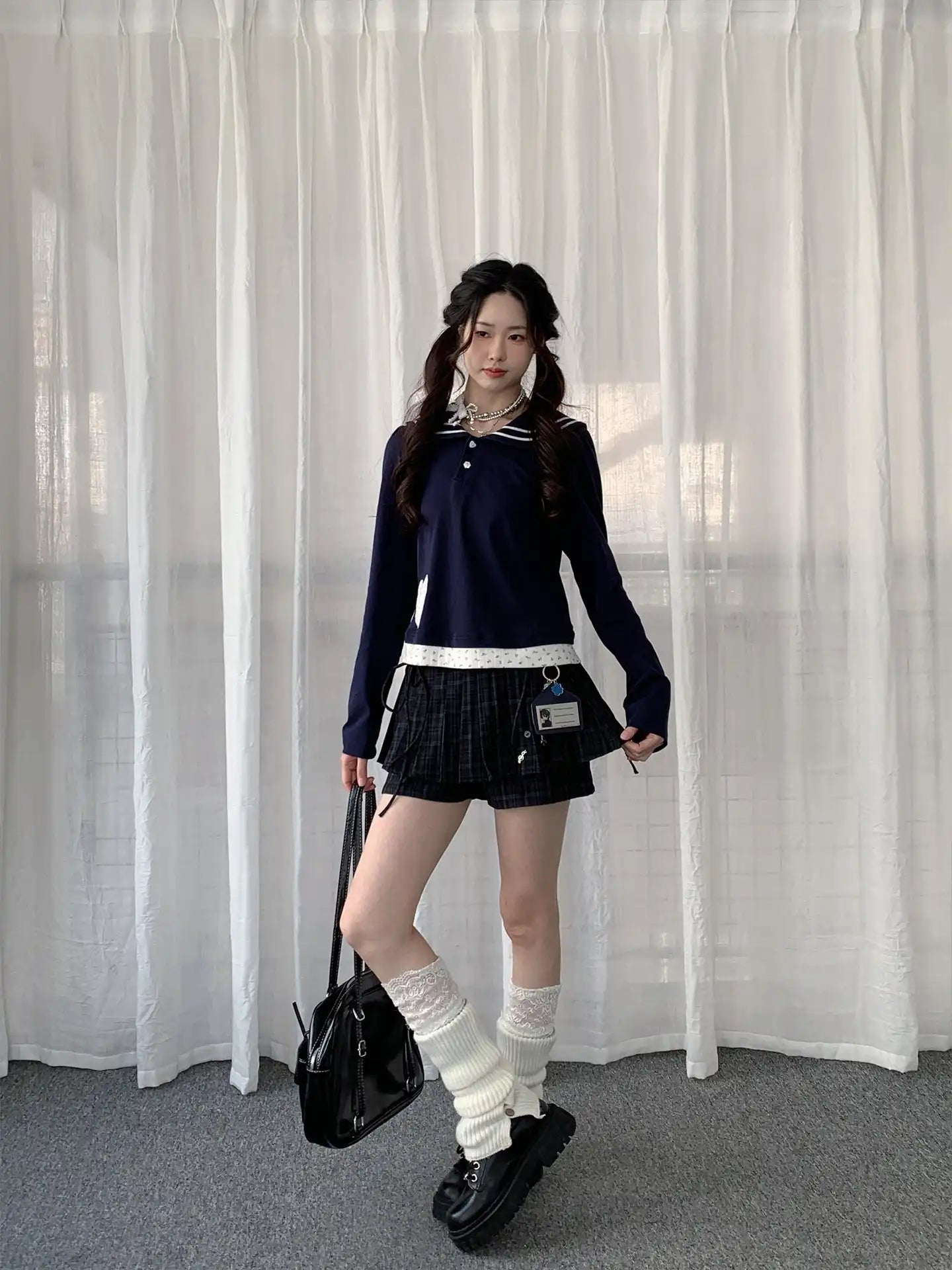 Plaid Skirt-Layered Shorts OL2277