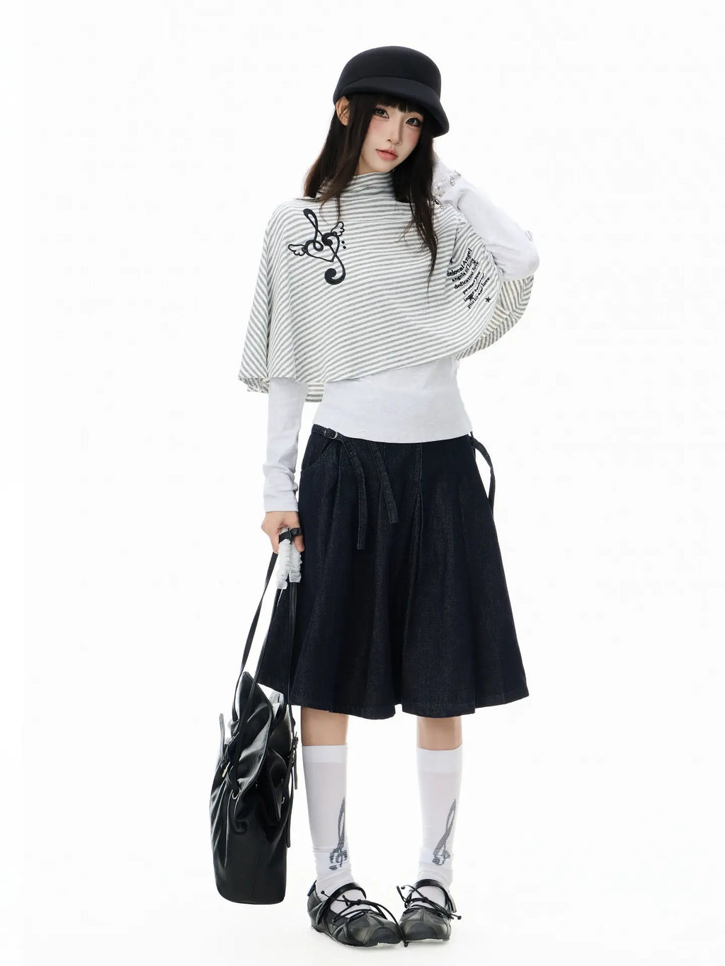 High Neck Cape Layered Long Sleeve Tee OL2416