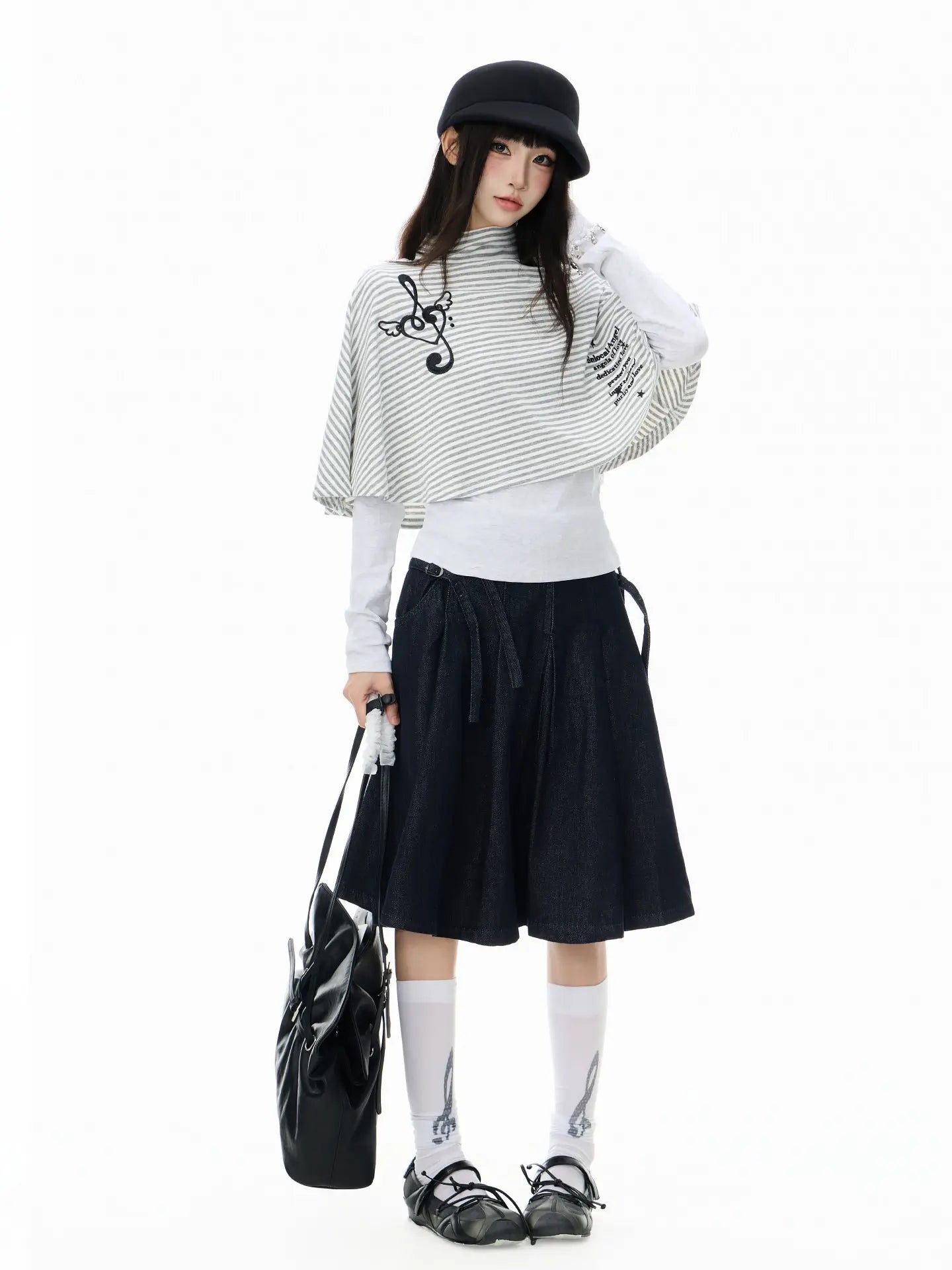 High Neck Cape Layered Long Sleeve Tee OL2416