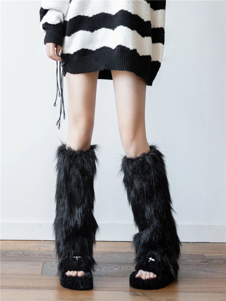 White Faux Fur Leg Warmers OLA059