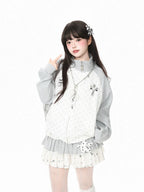 Star Embroidered Stripe Zip Up Sweatshirt oliviroa オリヴィオラ