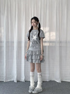 Horse Print Puff Sleeve Slim Fit Tee Y2K OL2328