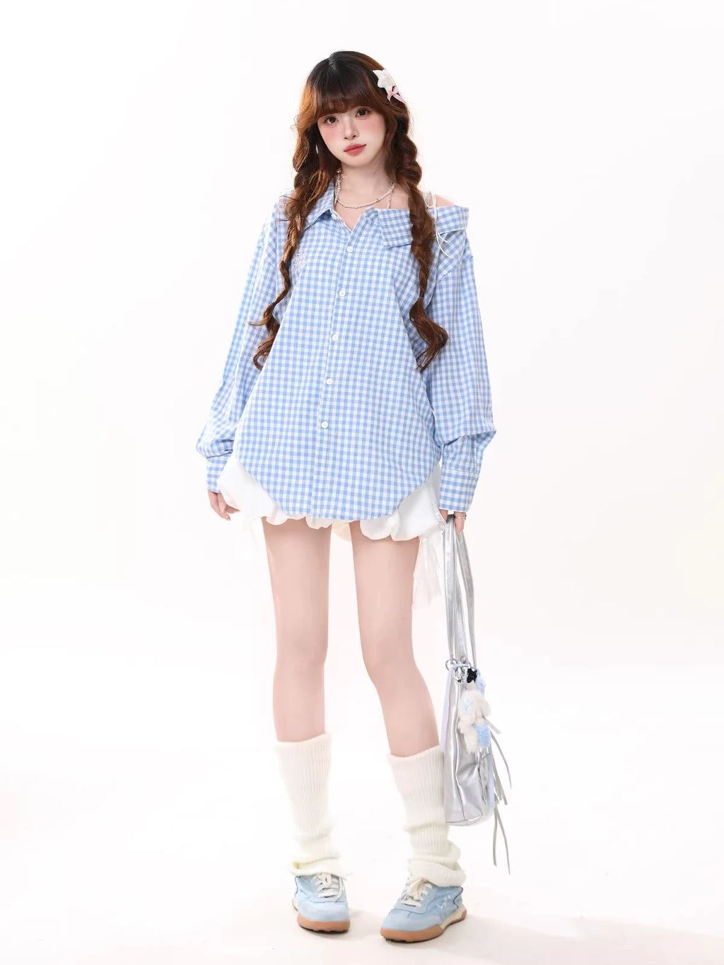 Red Plaid Off Shoulder Shirt OL2249