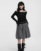 Grey Polka Dot Balloon Midi Skirt OL2316