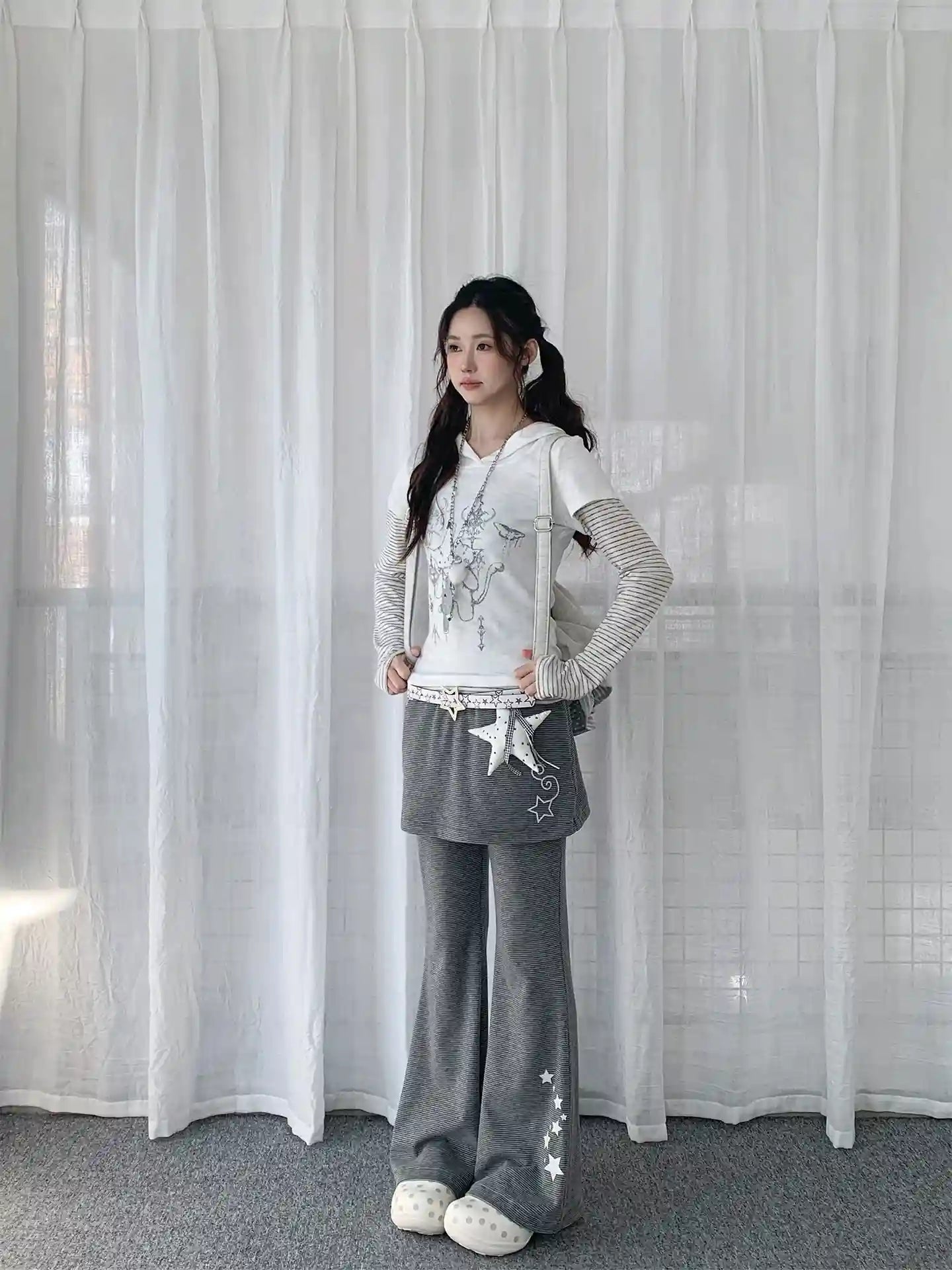 Y2K Striped Layered Flare Pants   OL2240