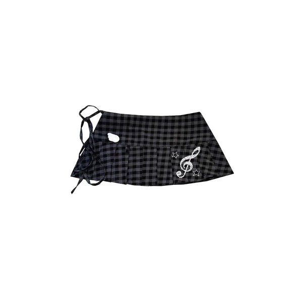 Music Note Plaid Pleated Wrap Skirt OLA035