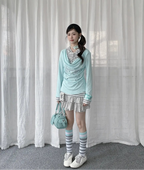 Layered Stripe Cowl Neck Long Sleeve Tee OL2385