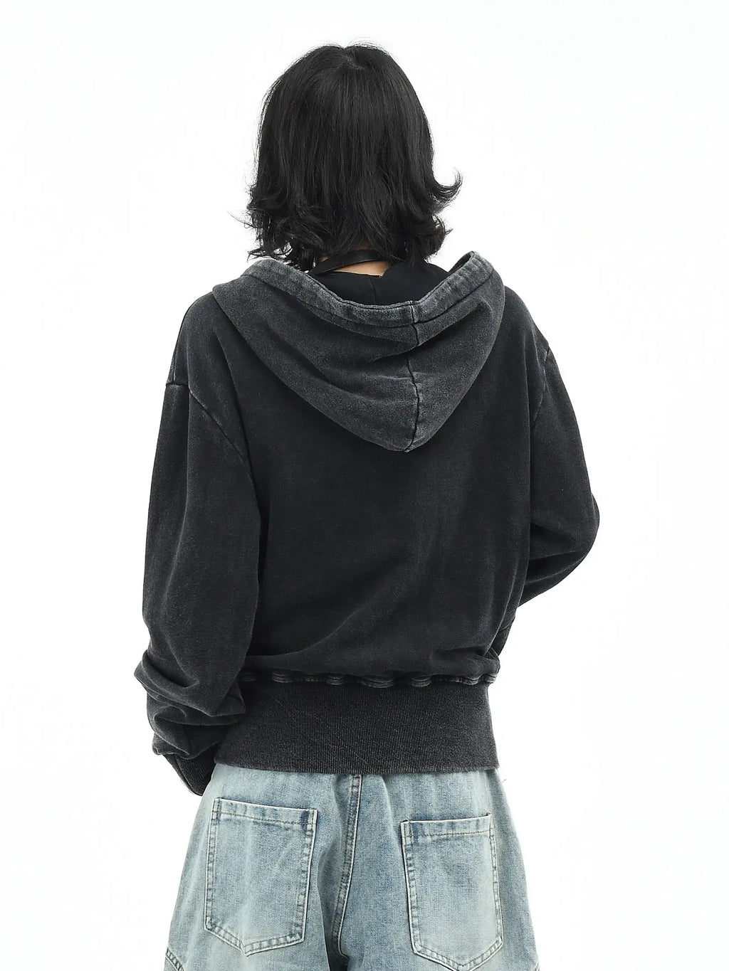 Washed Cropped Zip Hoodie OL2235