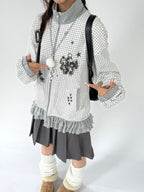 Graphic Plaid Ruffle Jacket oliviroa オリヴィオラ