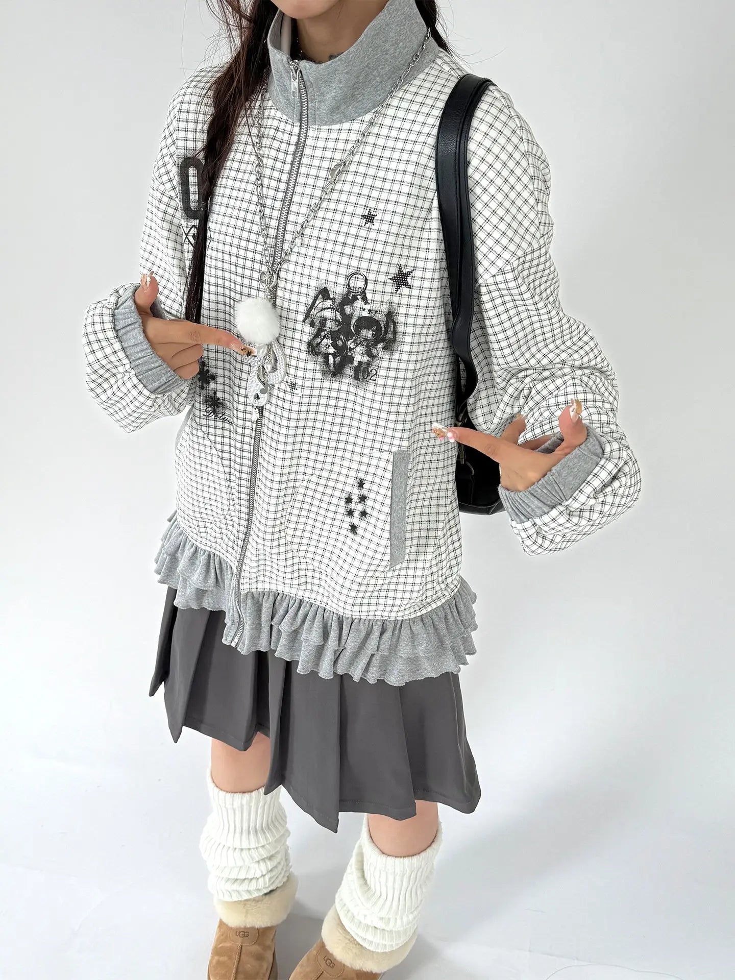 Graphic Plaid Ruffle Jacket oliviroa オリヴィオラ
