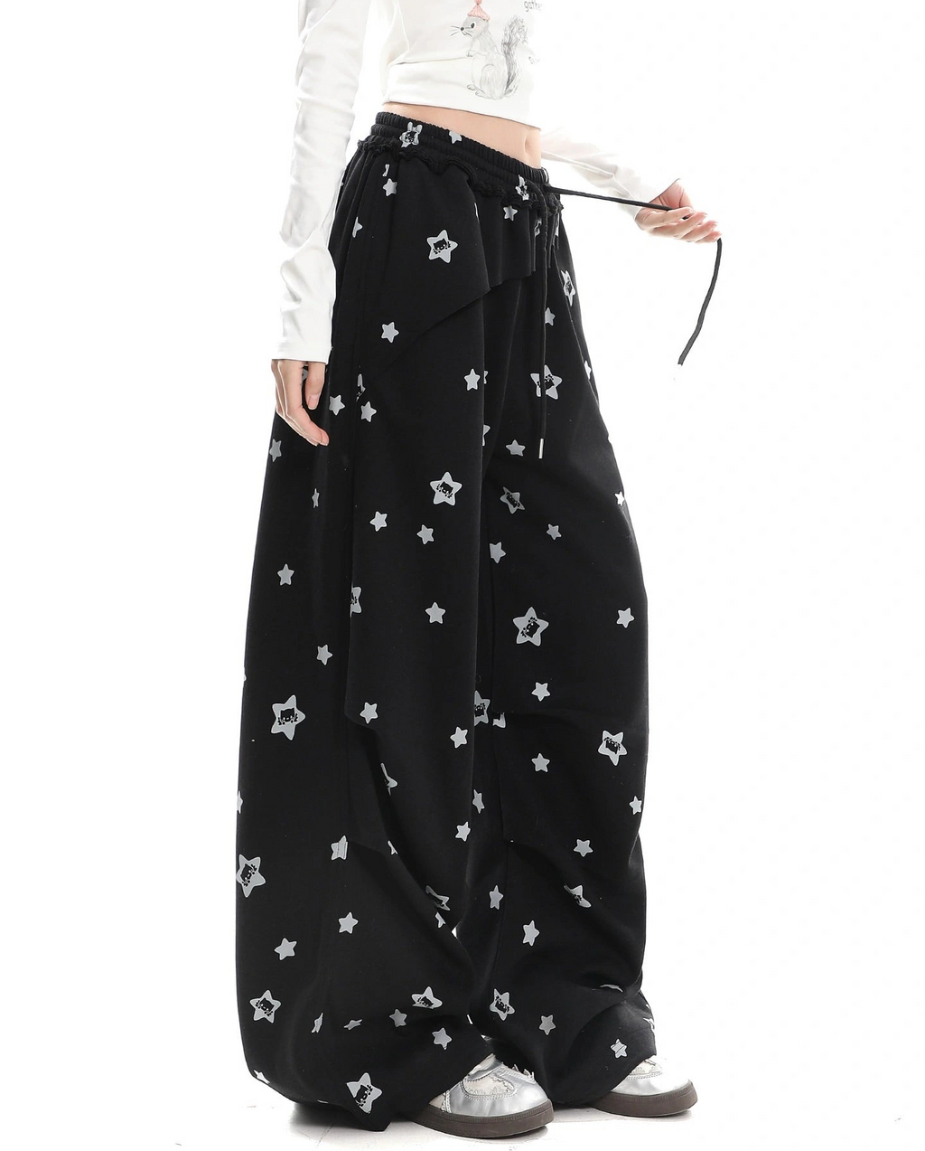 Star Print Wide Leg High Waist Relaxed Pants OL2247
