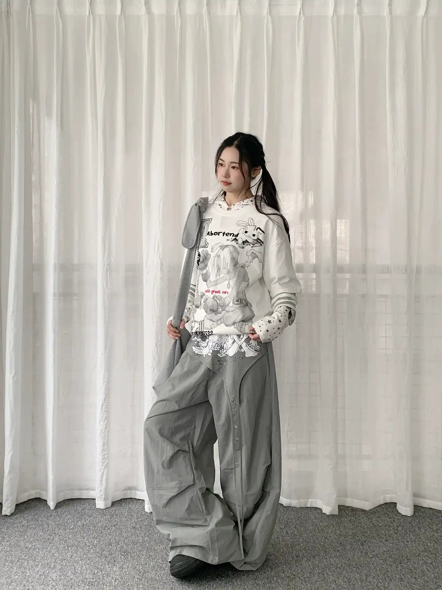 Y2K Cartoon Stripe Layered Long Sleeve T-Shirt OL2292