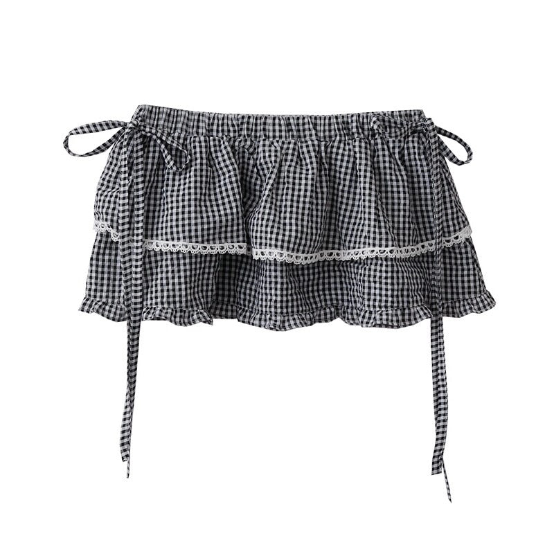 Plaid Tiered Ruffle Wrap Skirt oliviroa オリヴィオラ