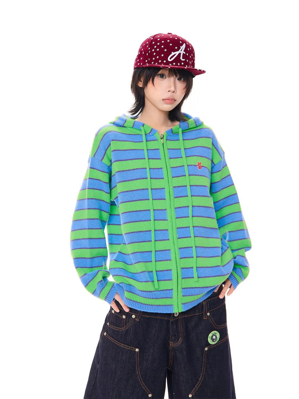 Contrast Stripe Hooded Knit Cardigan oliviroa オリヴィオラ