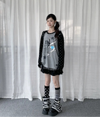 Polka Dot Music Note Layered Long Sleeve Tee OL2387