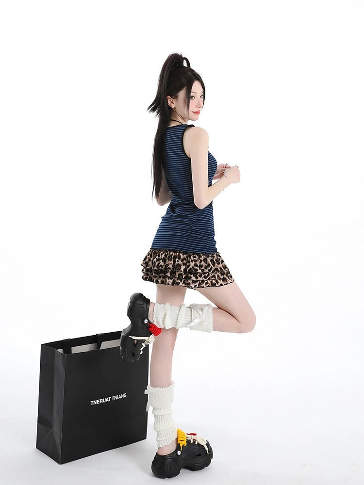 Leopard Print Fitted Top and Mini Skirt Set   OL2229