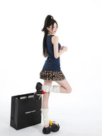 Leopard Print Fitted Top and Mini Skirt Set   OL2229