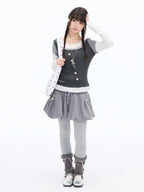 Polka Dot Lace Layered Fitted Long Sleeve Tee OL2397