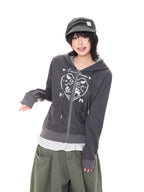 Heart Print Bunny Ear Zip Hoodie oliviroa オリヴィオラ