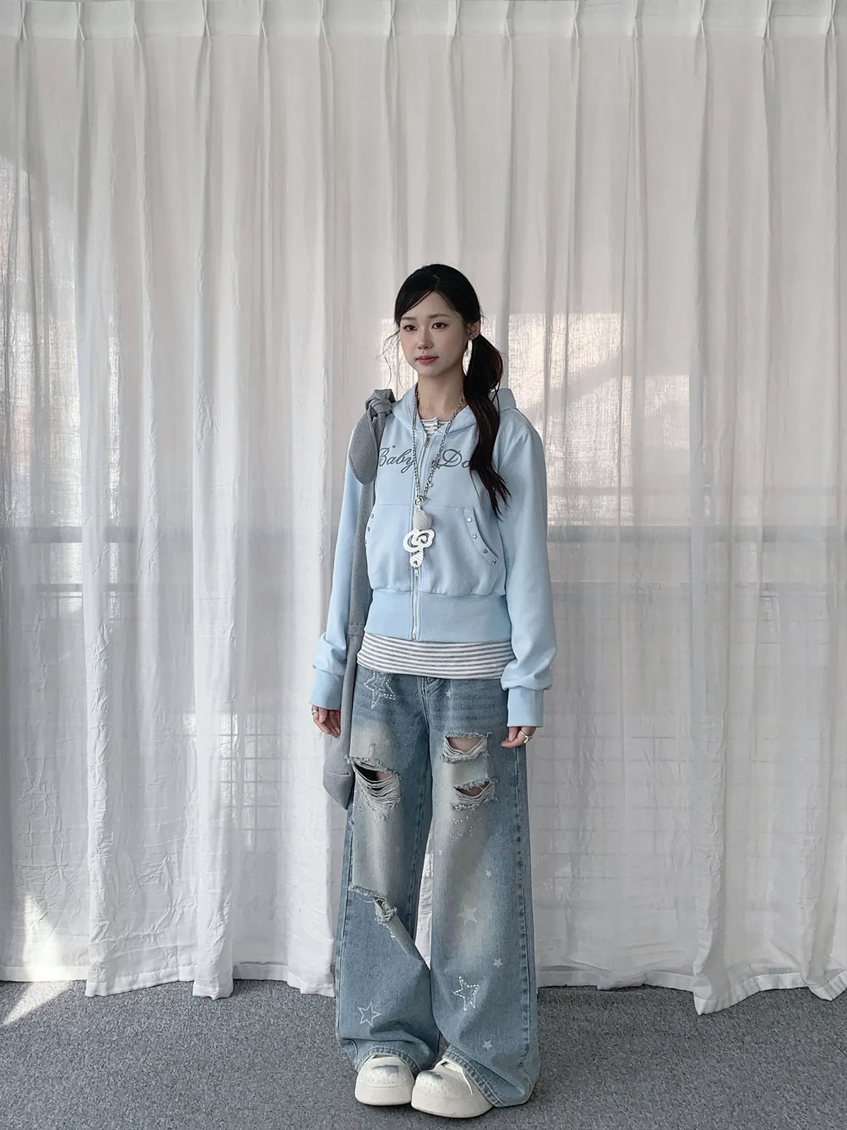 Studded Letter Zip Hoodie OL2441