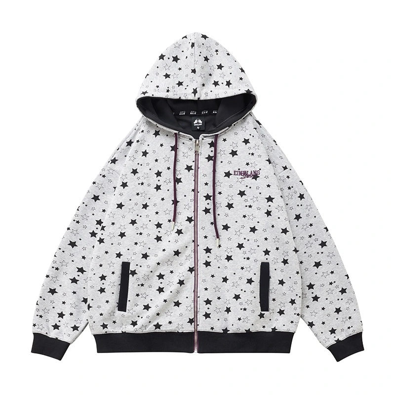 Y2K Star Print Hoodie Zip Cardigan Jacket OL2321