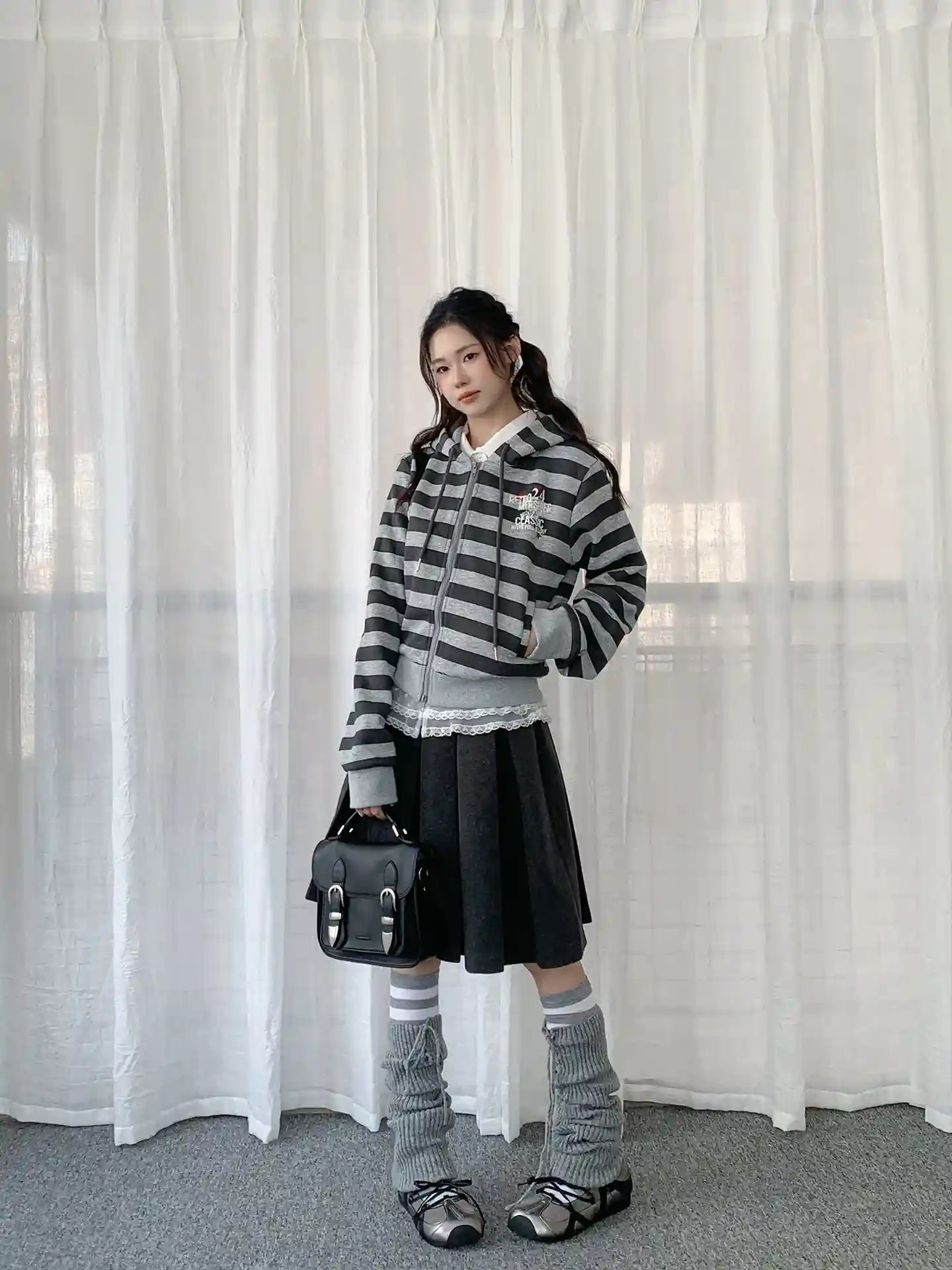 Vintage Y2K Striped Cropped Hoodie Jacket   OL2239