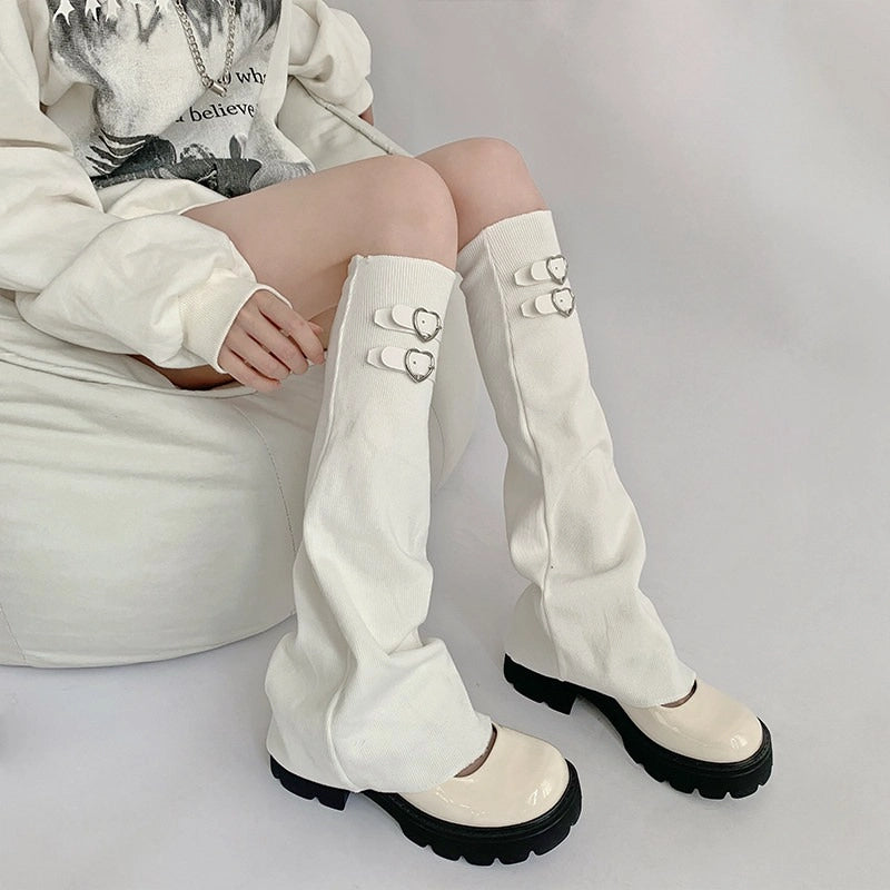 Heart Buckle Knit Flared Leg Warmers OLA061