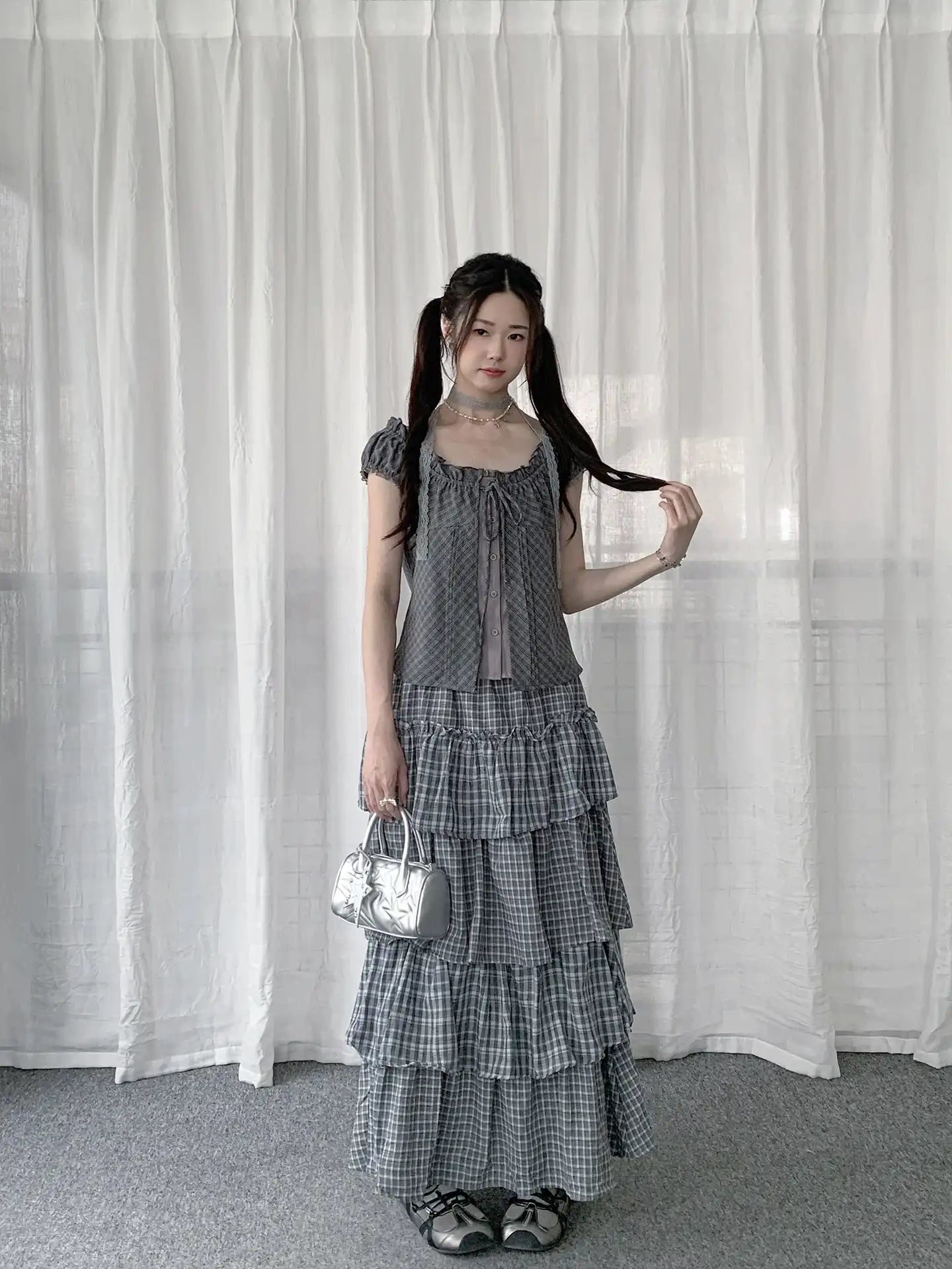 Layered Check Cake Skirt Dress  OL2274