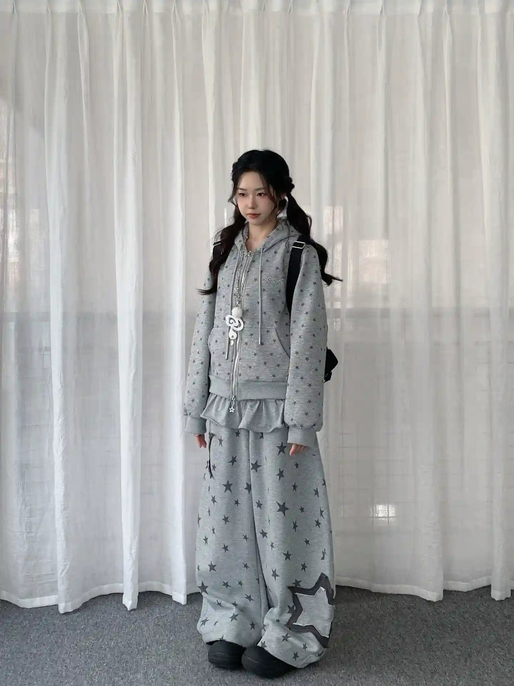 Y2K Star Layered Curved Sweatpants   OL2241