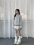 Y2K Striped Double Zip Stand Collar Hoodie   OL2237