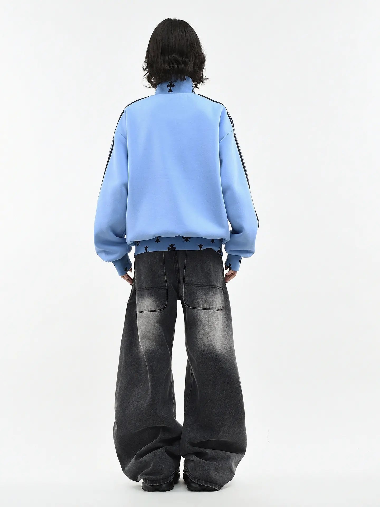 Vintage Three Stripe Stand Collar Zip Hoodie   OL2234