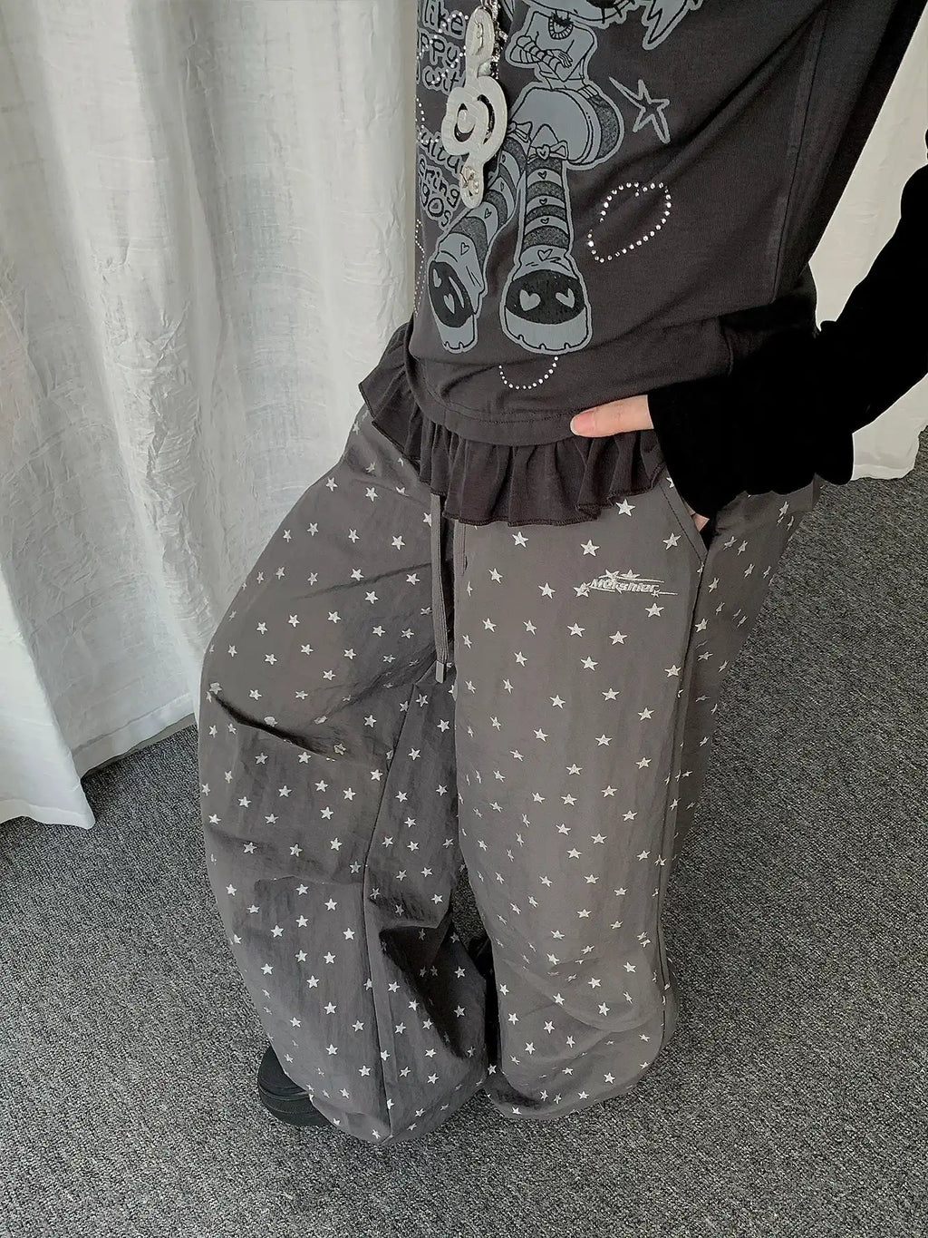Vintage Star Print Pleated Cargo Pants OL2289