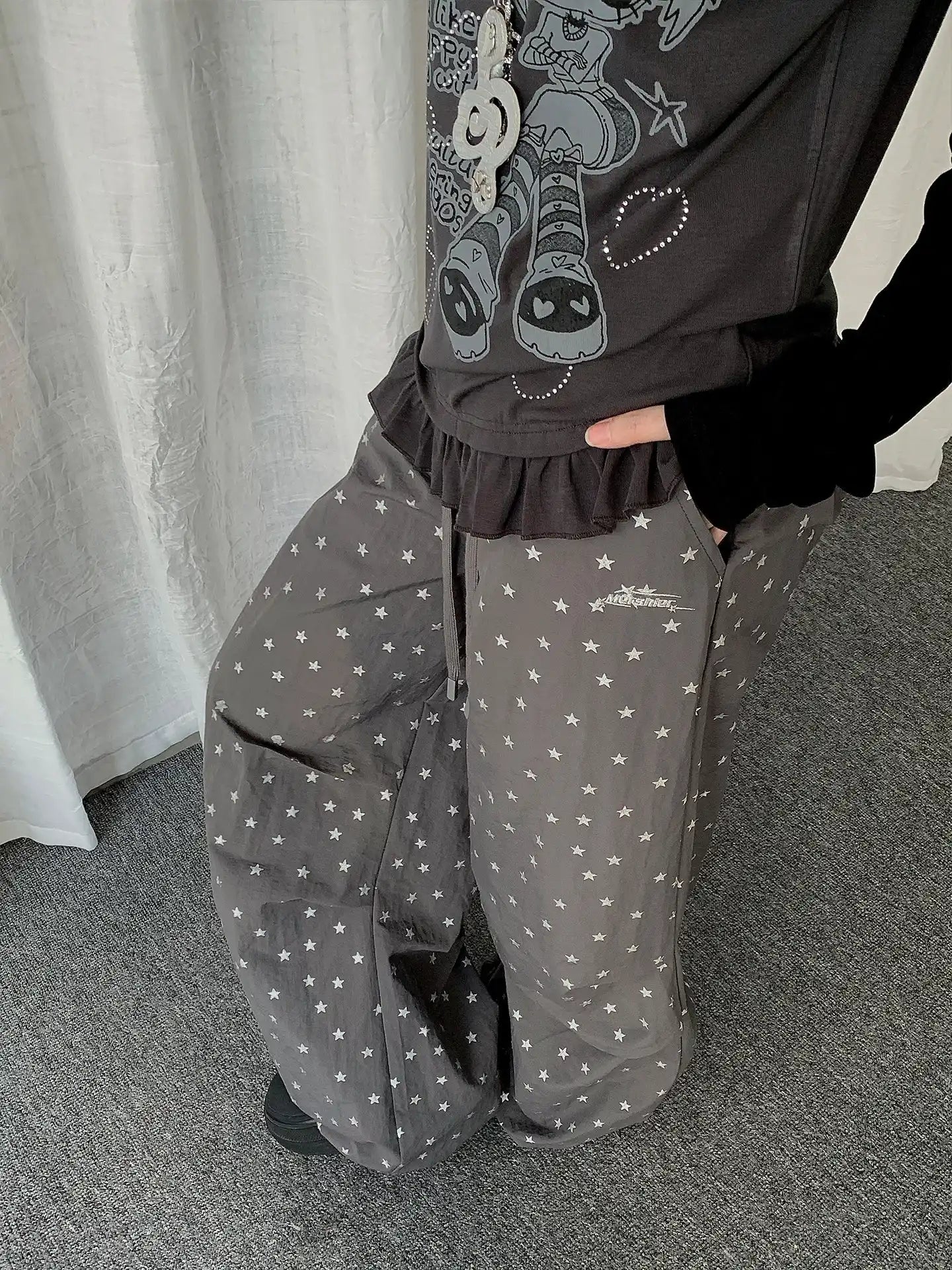 Vintage Star Print Pleated Cargo Pants OL2289